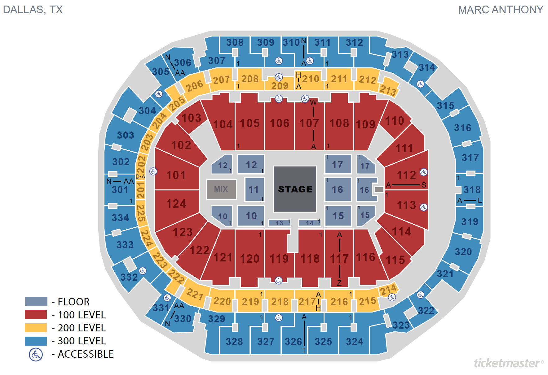 seating maps | american airlines center