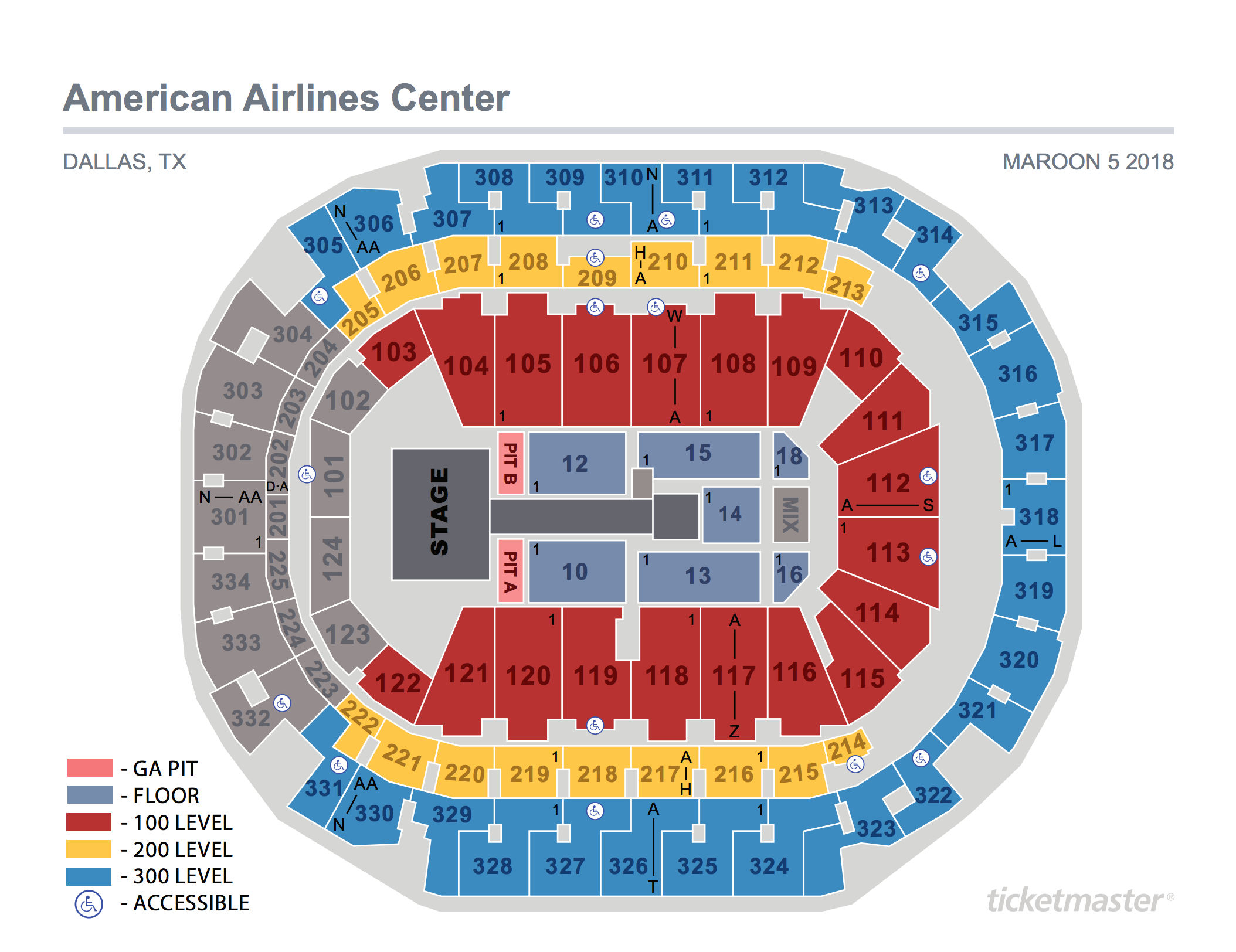 seating maps | american airlines center